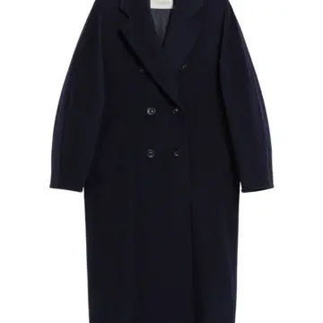 Navy Oversized Double-Breasted Wool Coat
