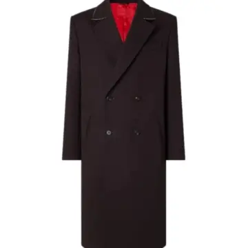 Black Double-Breasted Overcoat with Red Lining