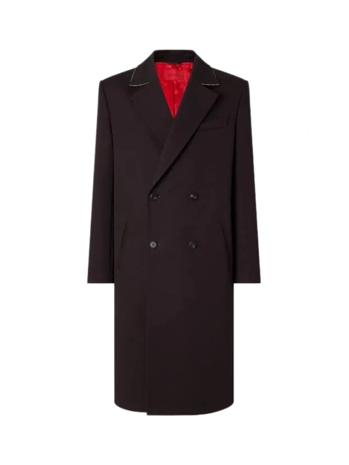 Black Double-Breasted Overcoat with Red Lining