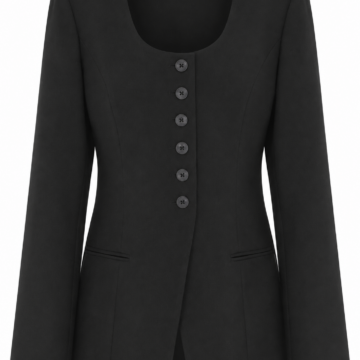 Black Fitted Blazer with Scoop Neck and Five Buttons