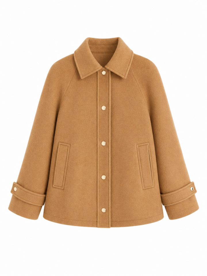 Camel A-Line Coat with Button Front