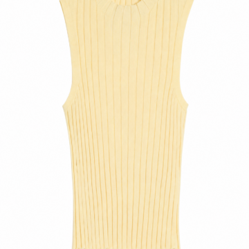 Pale Yellow Sleeveless Mock Neck Knit Top