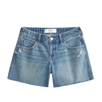 Medium-Wash Blue High-Rise Distressed Denim Shorts