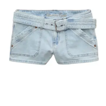 Light-Wash Blue Fitted Denim Shorts with Self-Tie Belt