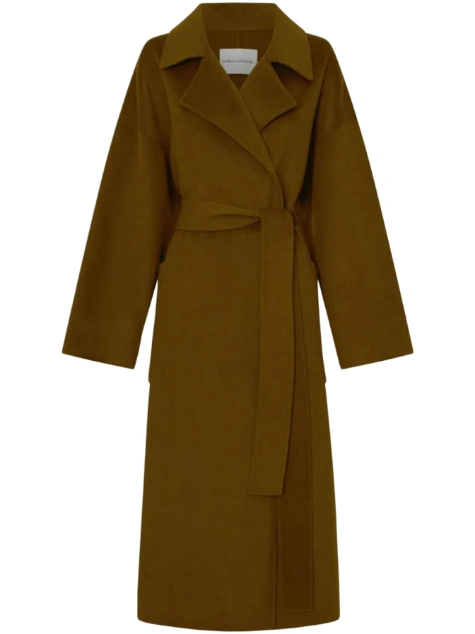Olive Brown Belted Longline Trench Coat