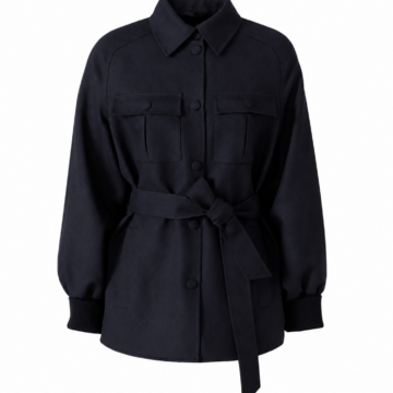 Black Relaxed Belted Jacket with Classic Collar