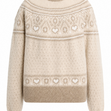 Cream Fair Isle Mock Neck Sweater with Geometric Pattern