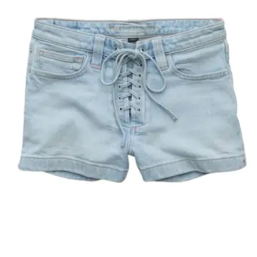 Light-Wash Denim Lace-Up Front Shorts