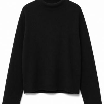 Black Relaxed Fit Mock Neck Long Sleeve Pullover
