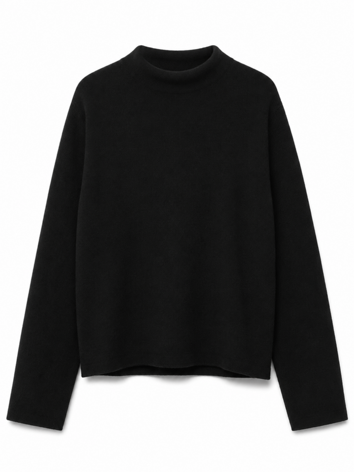 Black Relaxed Fit Mock Neck Long Sleeve Pullover