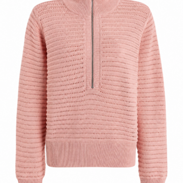 Pink Half-Zip Pullover Sweater with Eyelet Knit