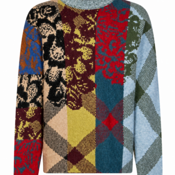 Multicolor Patchwork Argyle and Floral Jacquard Sweater