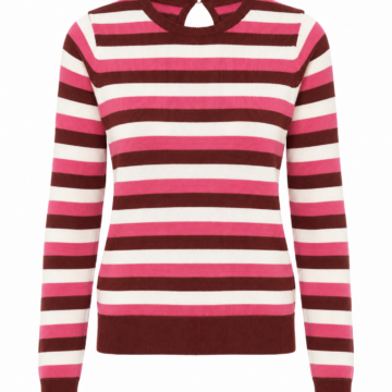 Pink White and Brown Striped Knit Sweater with Keyhole Back
