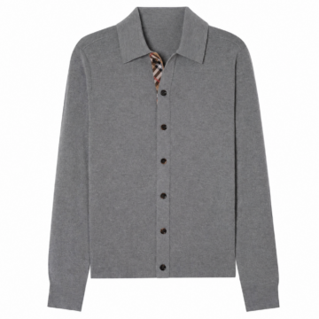 Grey Checked Collar Button-Up Cardigan
