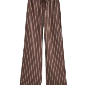 Brown Pinstripe Wide-Leg Drawstring Pants