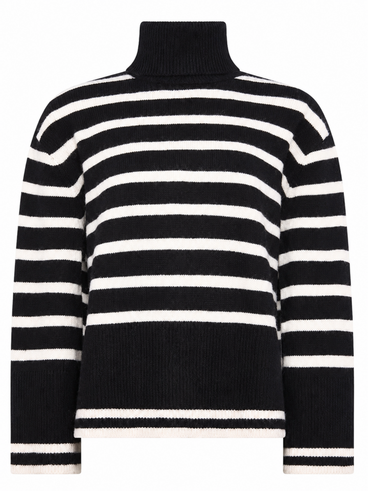 Striped Ribbed Turtleneck Sweater