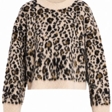 Cream Leopard Print Fuzzy Sweater