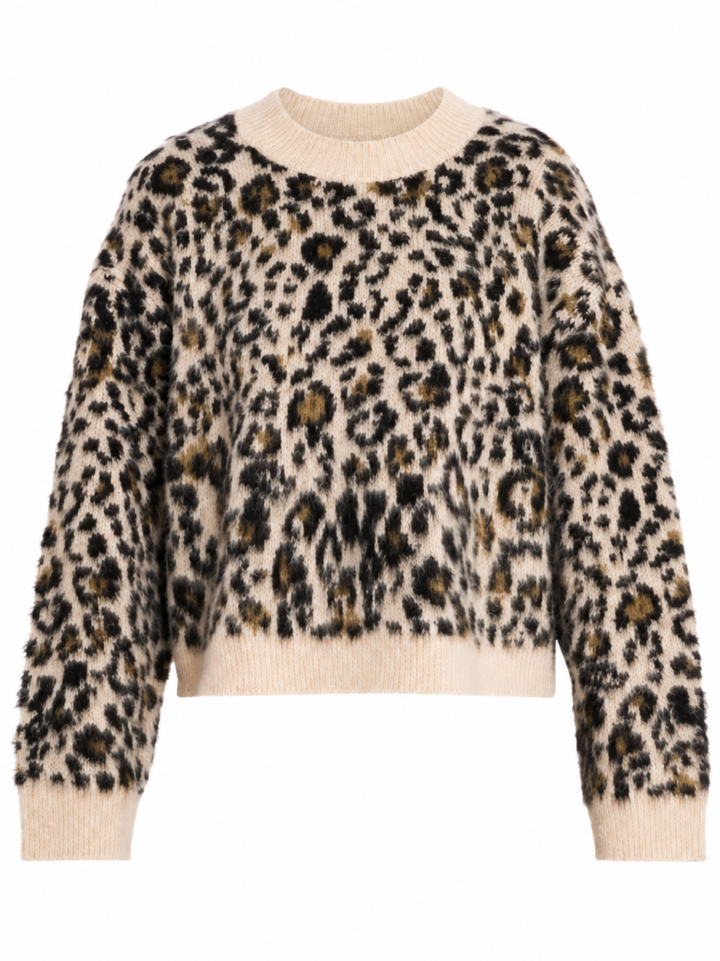 Cream Leopard Print Fuzzy Sweater