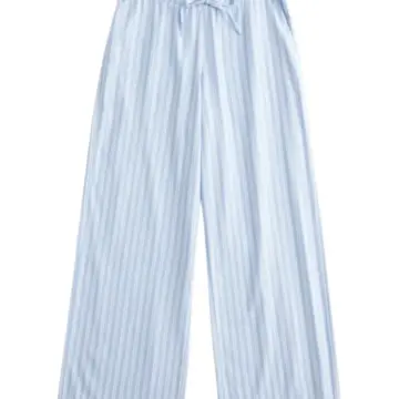 Light Blue & White Striped Wide-Leg Pants
