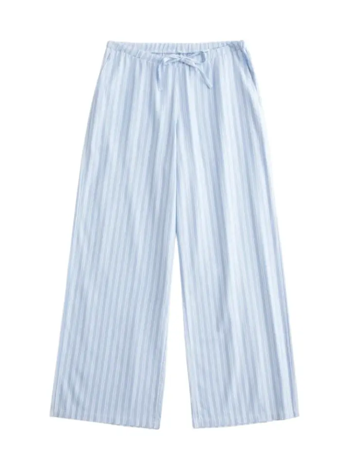 Light Blue & White Striped Wide-Leg Pants