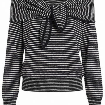 Black and White Stripe Off-Shoulder Knit Top