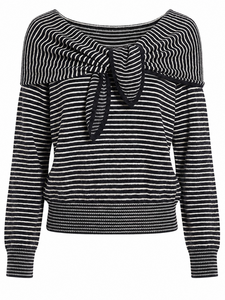 Black and White Stripe Off-Shoulder Knit Top