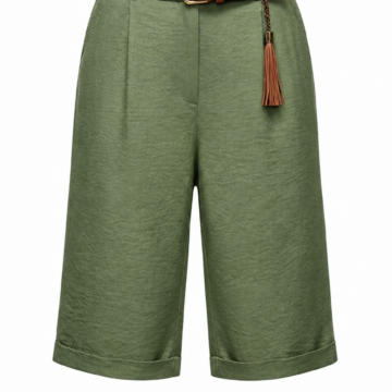 Olive Green High-Waist Pleated Cropped Culottes