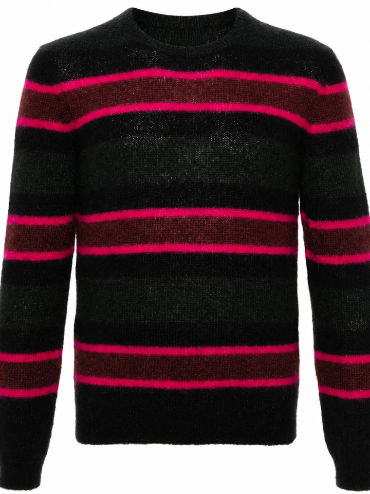 Black and Pink Striped Fuzzy Sweater