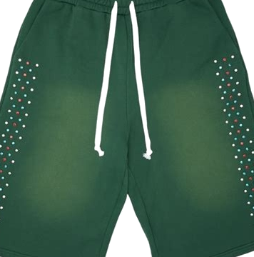 Green Relaxed Sweat Shorts with Colorful Dot Panels